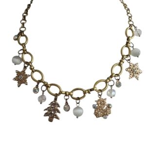 Goldtone Snowflake and Tree Charm Necklace